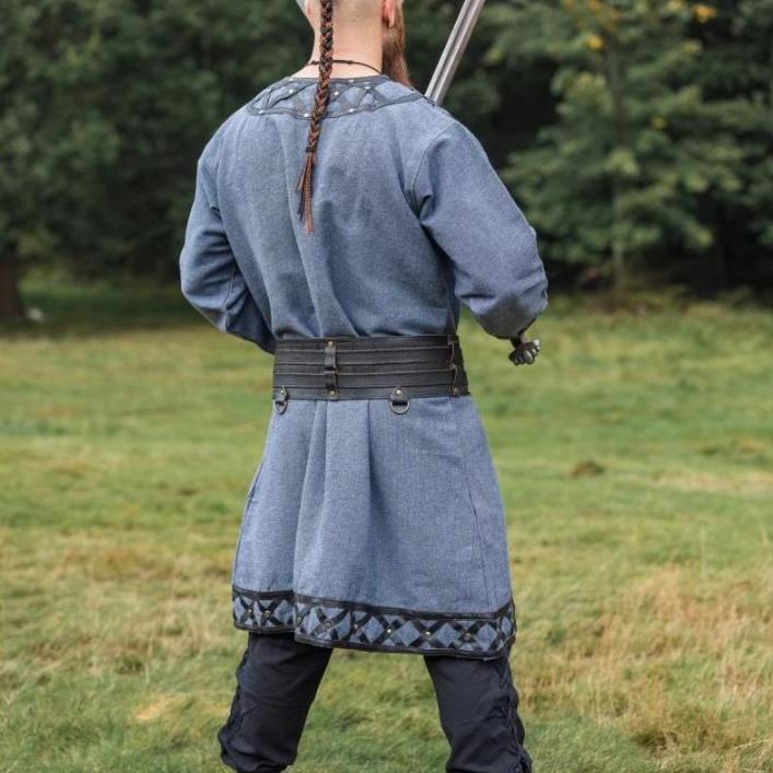 LIMITED EDITION Viking Tunic - Blue Gray with Leather Trim & Rivets - Image 5