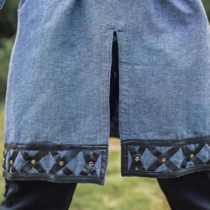 LIMITED EDITION Viking Tunic - Blue Gray with Leather Trim & Rivets - Image 7