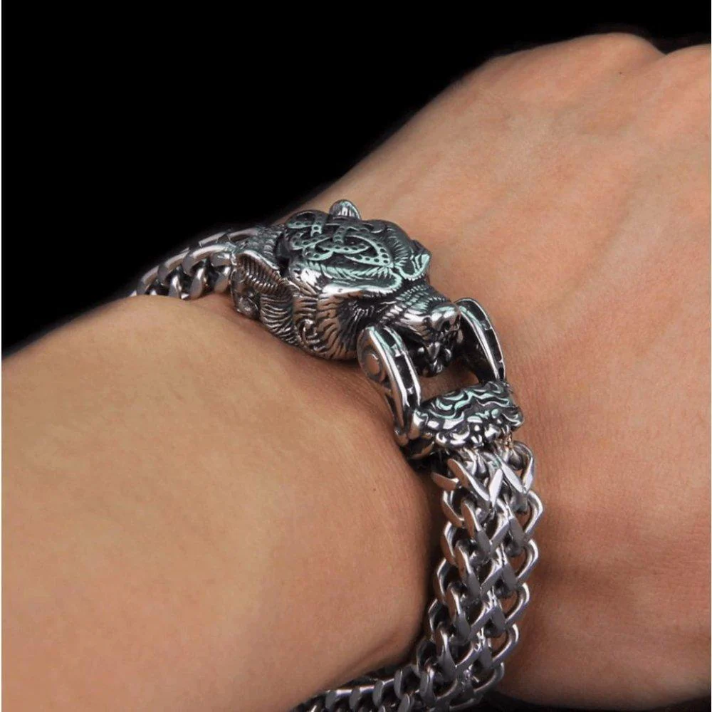 Bear Jewelry Berserker Bear Bracelet - Steel Norse Viking Jewelry - Image 6