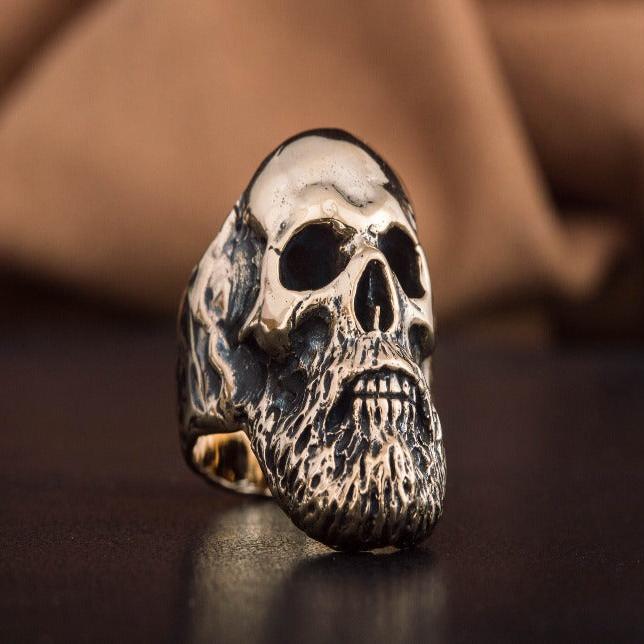Bearded Skull Bronze Unique Ring Biker Ring - Image 3