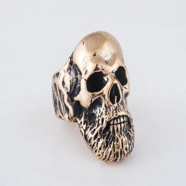 Bearded Skull Bronze Unique Ring Biker Ring - Image 4