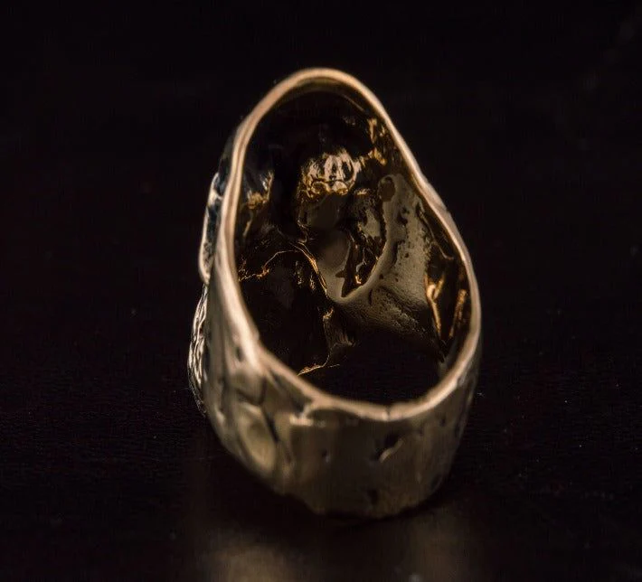 Bearded Skull Bronze Unique Ring Biker Ring - Image 5