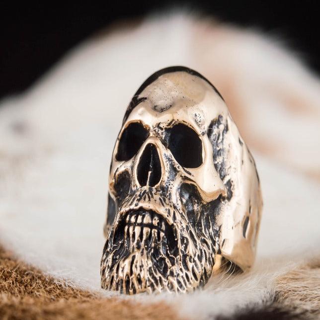 Bearded Skull Bronze Unique Ring Biker Ring - Image 6