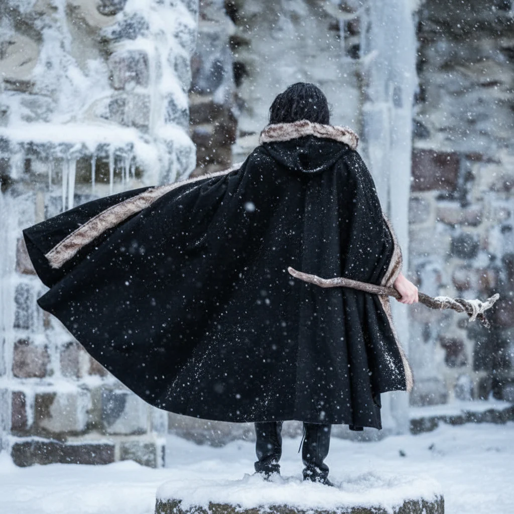 Black Hooded Viking Cloak | Brown Faux Fur Trim - Image 10