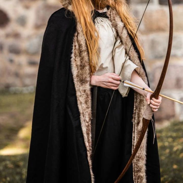 Black Hooded Viking Cloak | Brown Faux Fur Trim - Image 6