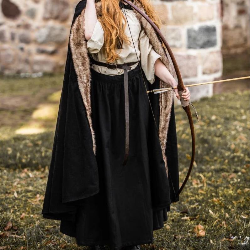 Black Hooded Viking Cloak | Brown Faux Fur Trim - Image 7