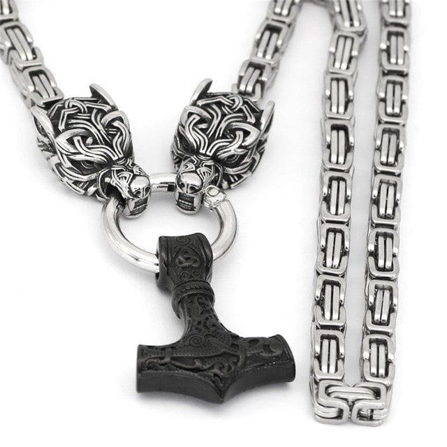 Black Fenrir Sun-Eater Wolf of Ragnarok Necklace | Steel Byzantine Chain - Image 4