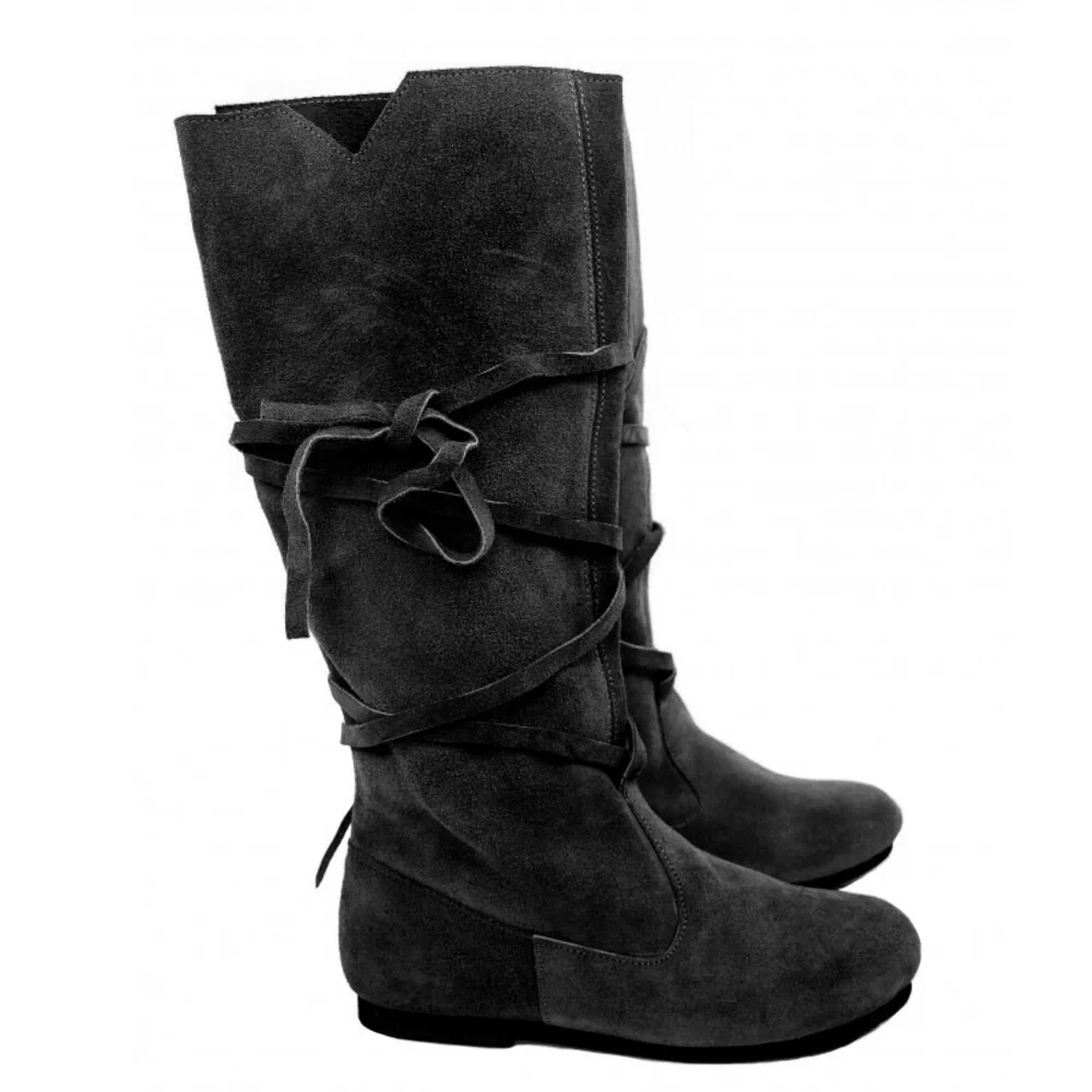 Black Suede Viking Wrap-Tied Boots