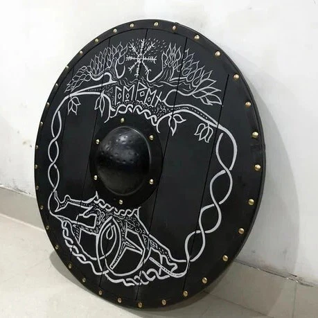 Black Viking Round Shield | Wearable 22" Wood - Image 3