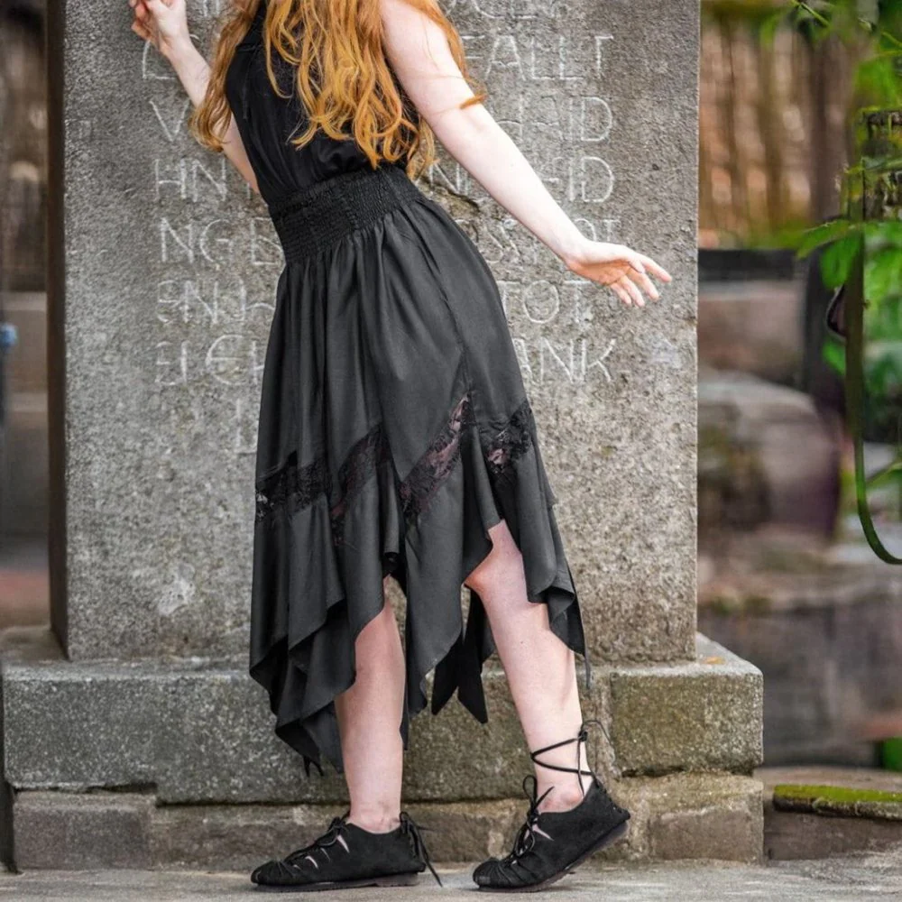 Black Viking Skirt | Flowing Silhouette with Lace Detailing - Image 3