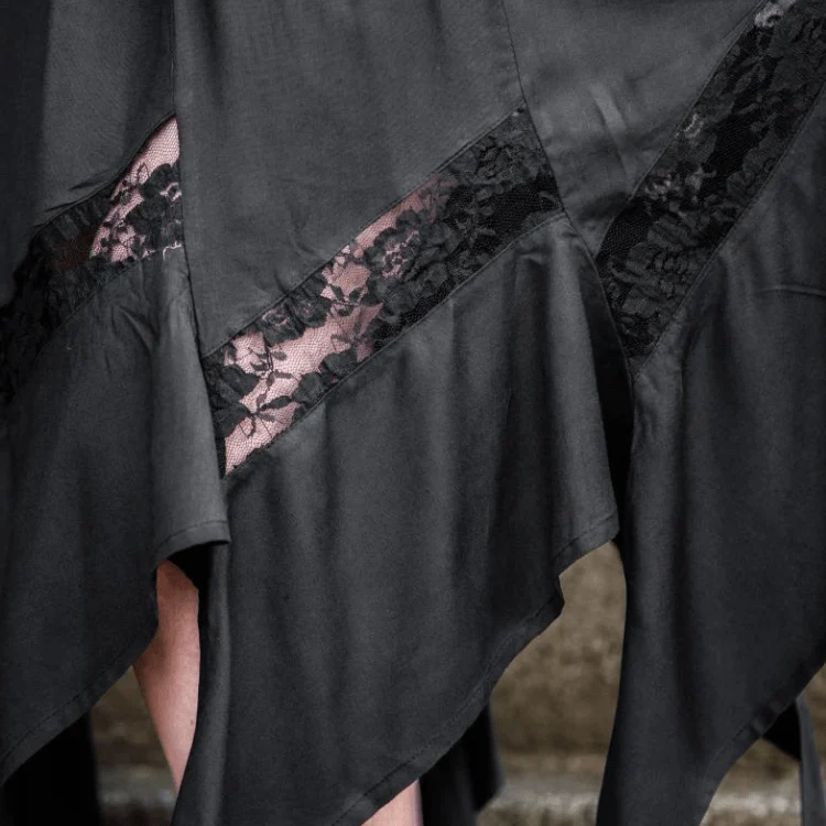 Black Viking Skirt | Flowing Silhouette with Lace Detailing - Image 4