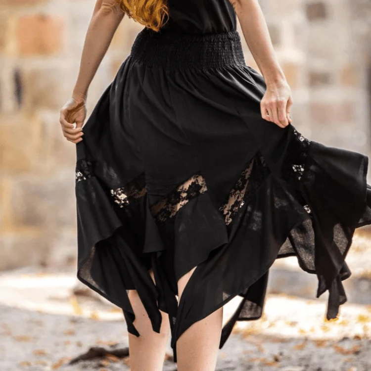 Black Viking Skirt | Flowing Silhouette with Lace Detailing - Image 5