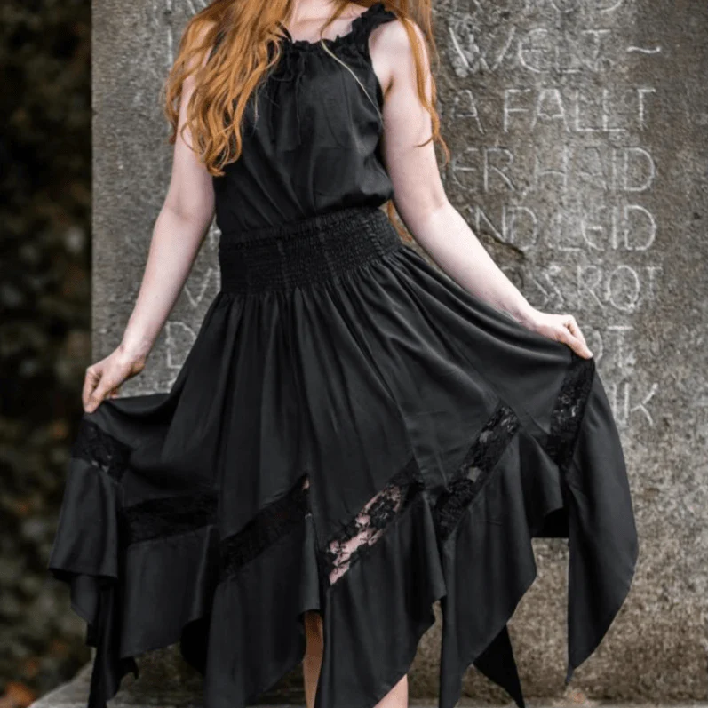 Black Viking Skirt | Flowing Silhouette with Lace Detailing - Image 6
