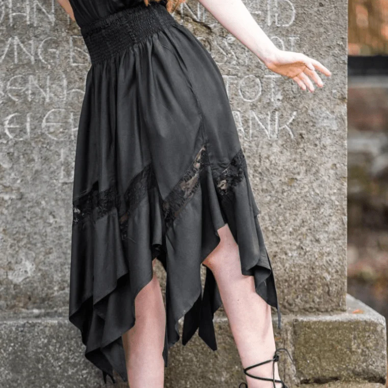 Black Viking Skirt | Flowing Silhouette with Lace Detailing - Image 8