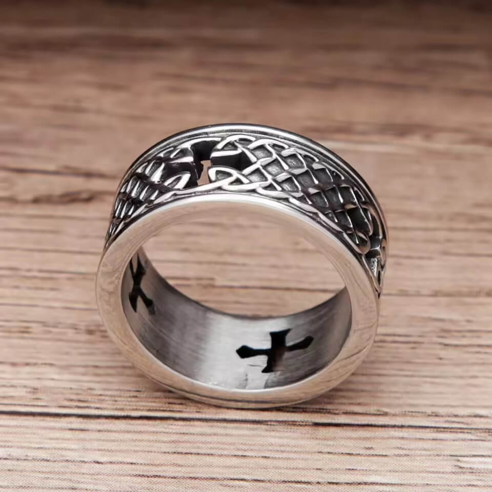 Celtic Knot Cross Stainless Steel Band Ring