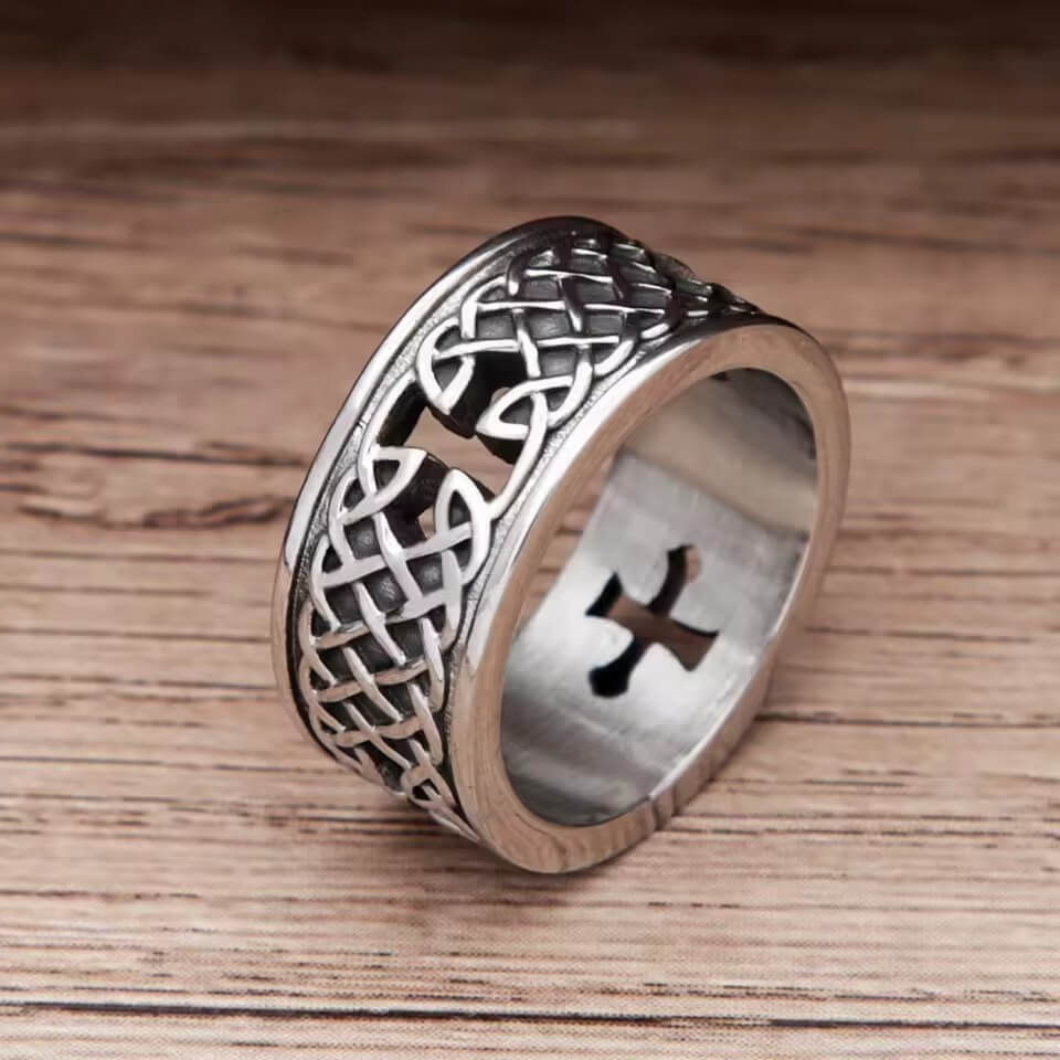 Celtic Knot Cross Stainless Steel Band Ring - Image 2