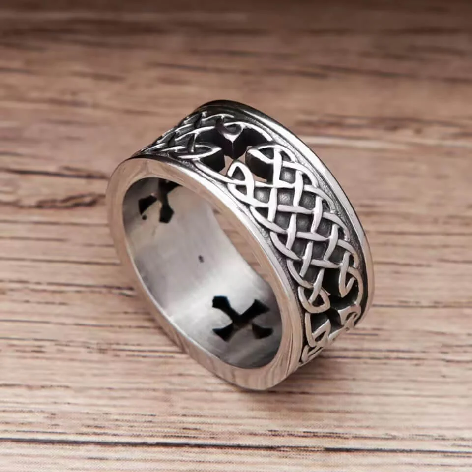 Celtic Knot Cross Stainless Steel Band Ring - Image 3