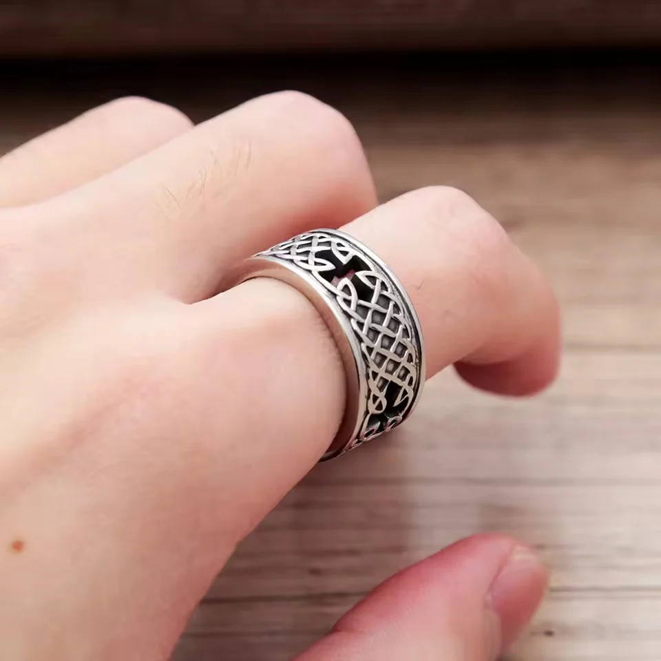 Celtic Knot Cross Stainless Steel Band Ring - Image 4