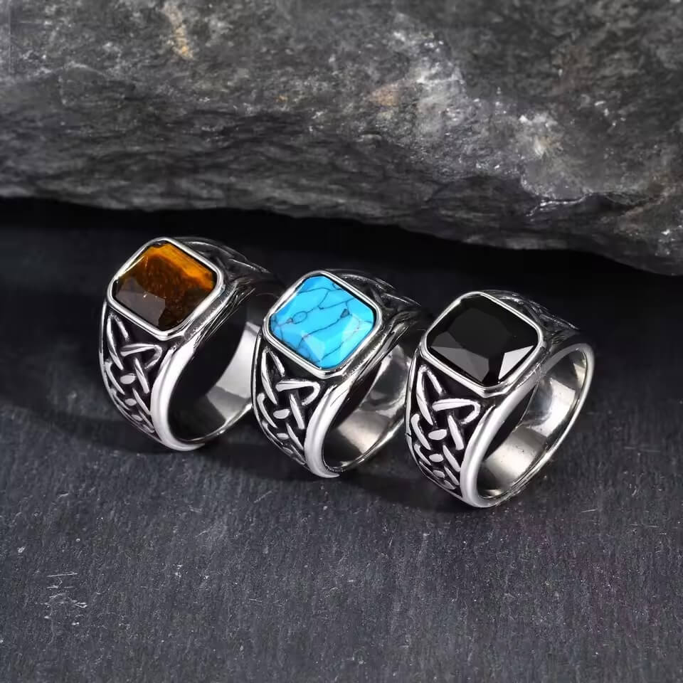 Celtic Knot Stainless Steel Ring with Stone