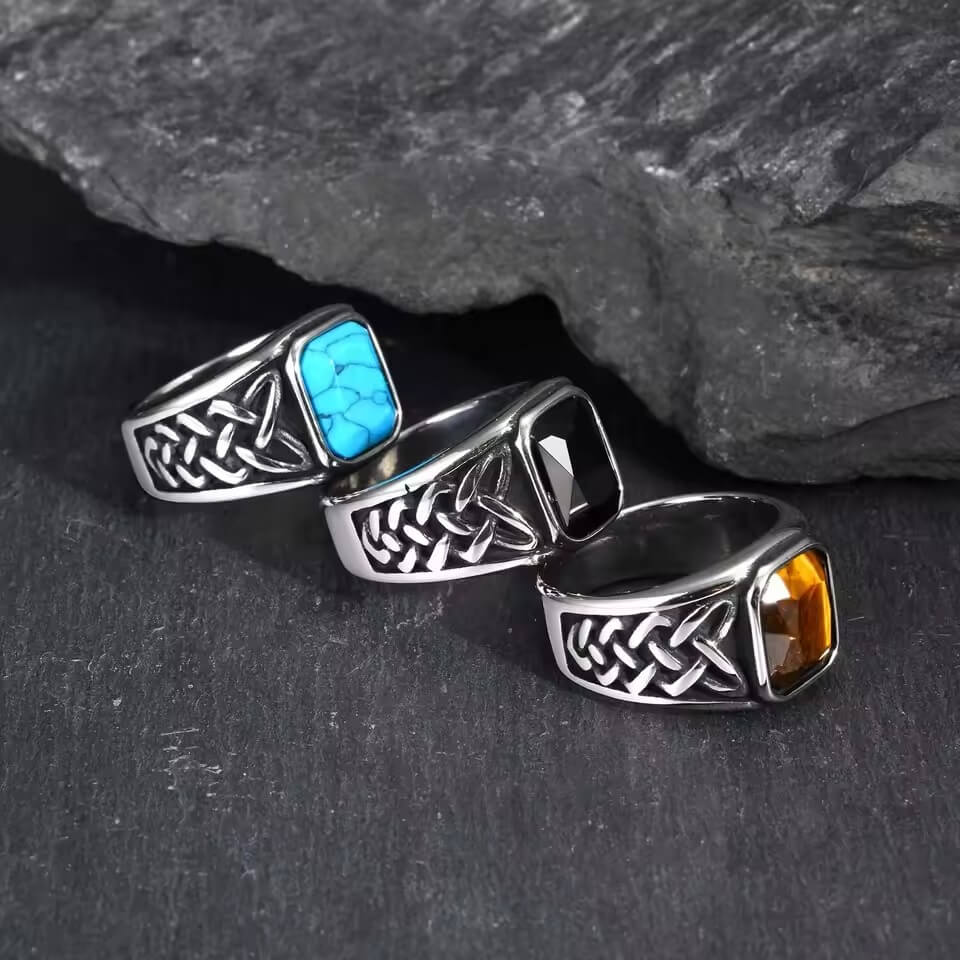 Celtic Knot Stainless Steel Ring with Stone - Image 2