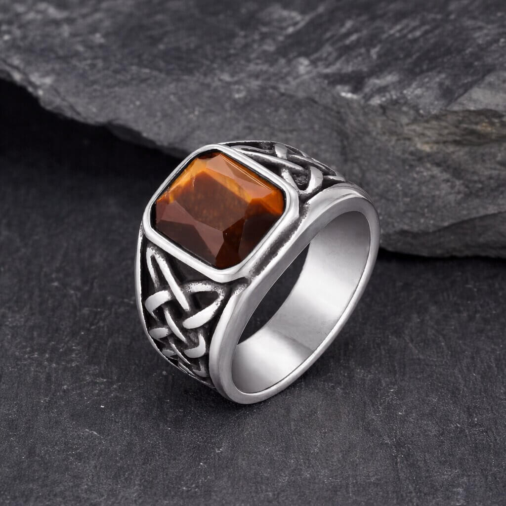 Celtic Knot Stainless Steel Ring with Stone - Image 3