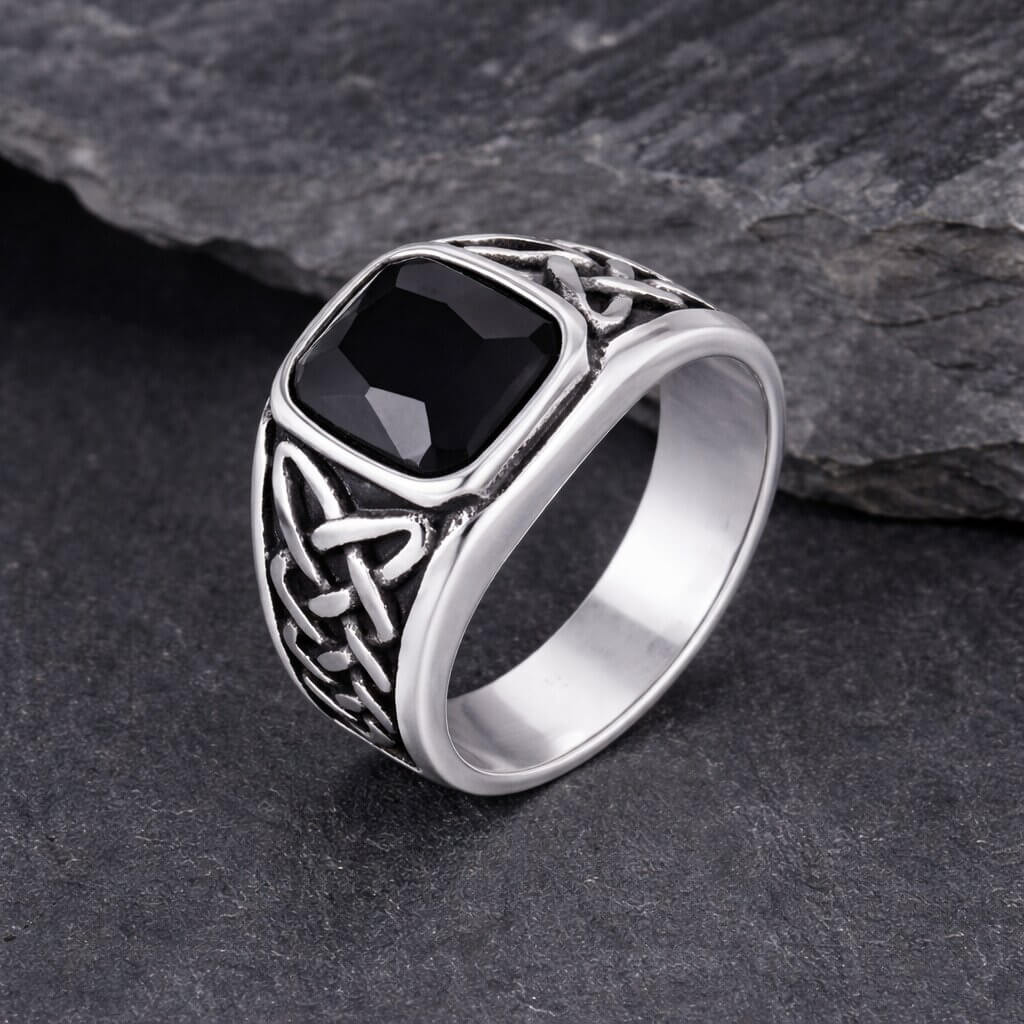 Celtic Knot Stainless Steel Ring with Stone - Image 5
