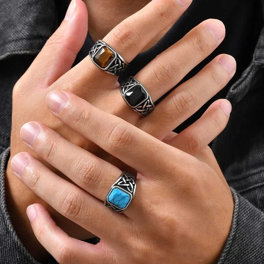 Celtic Knot Stainless Steel Ring with Stone - Image 6