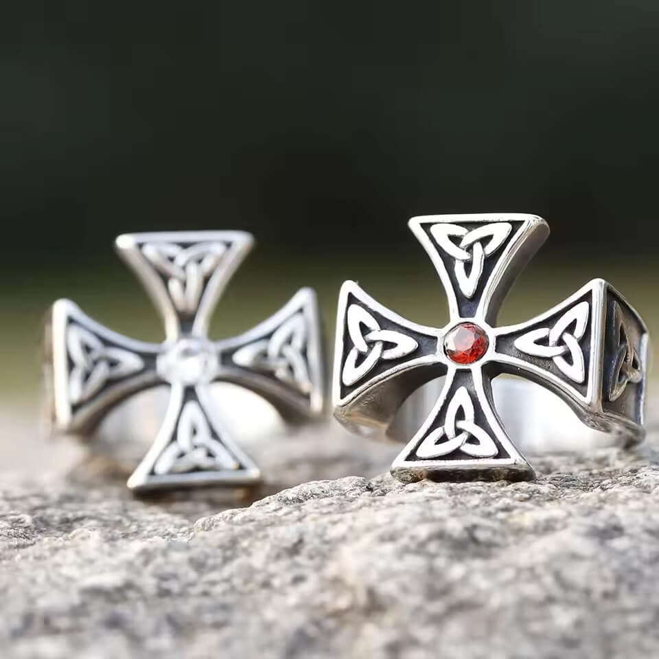Celtic Trinity Cross Ring with Stone
