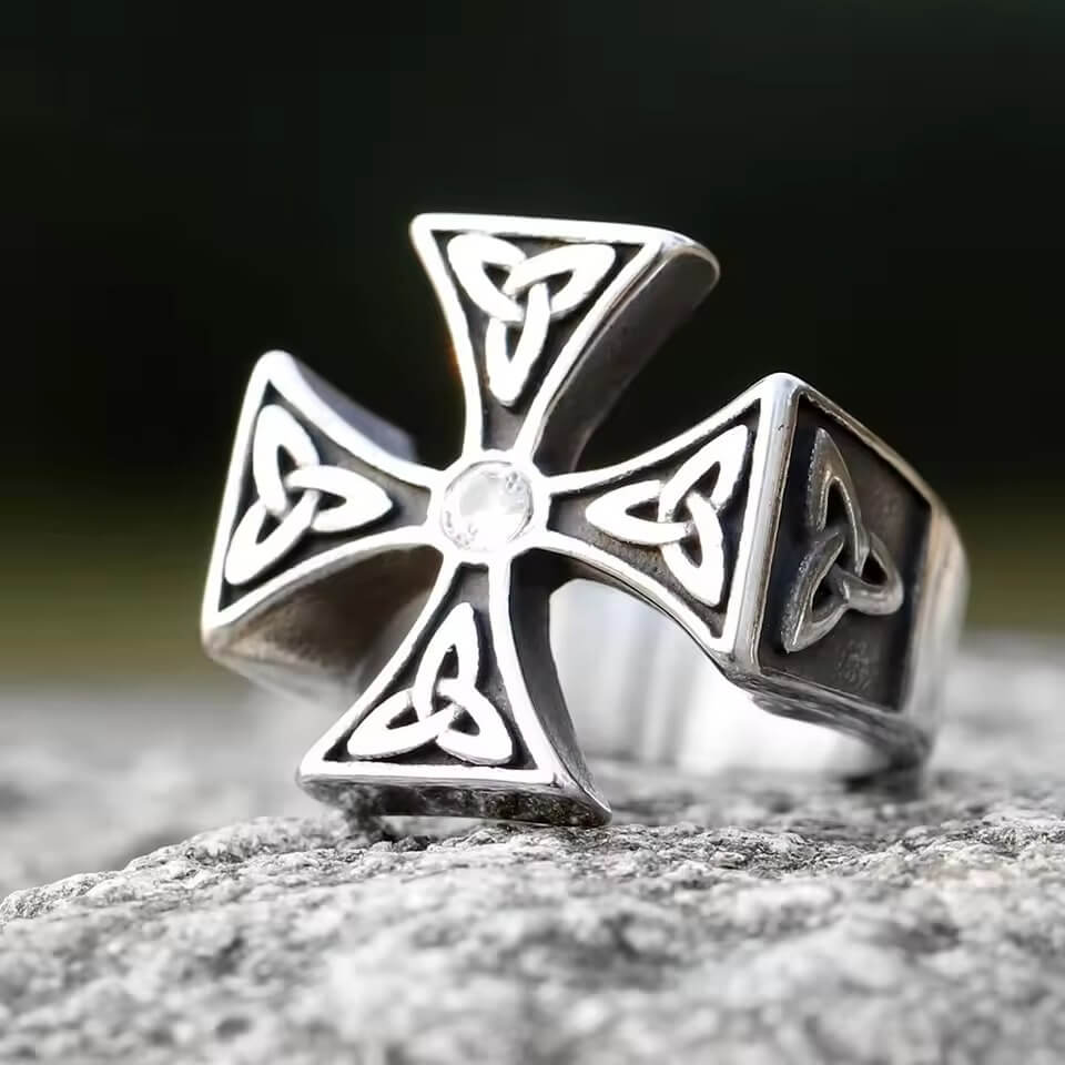 Celtic Trinity Cross Ring with Stone - Image 2