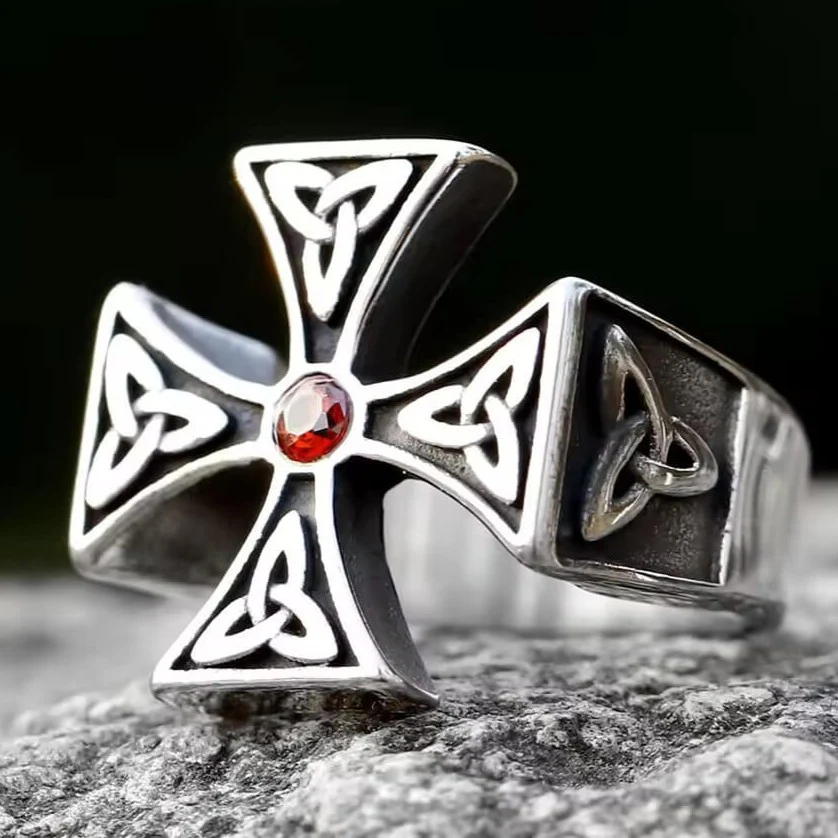 Celtic Trinity Cross Ring with Stone - Image 3