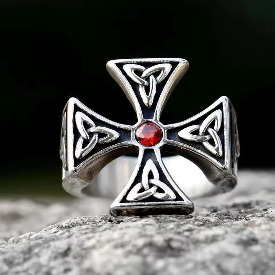 Celtic Trinity Cross Ring with Stone - Image 4