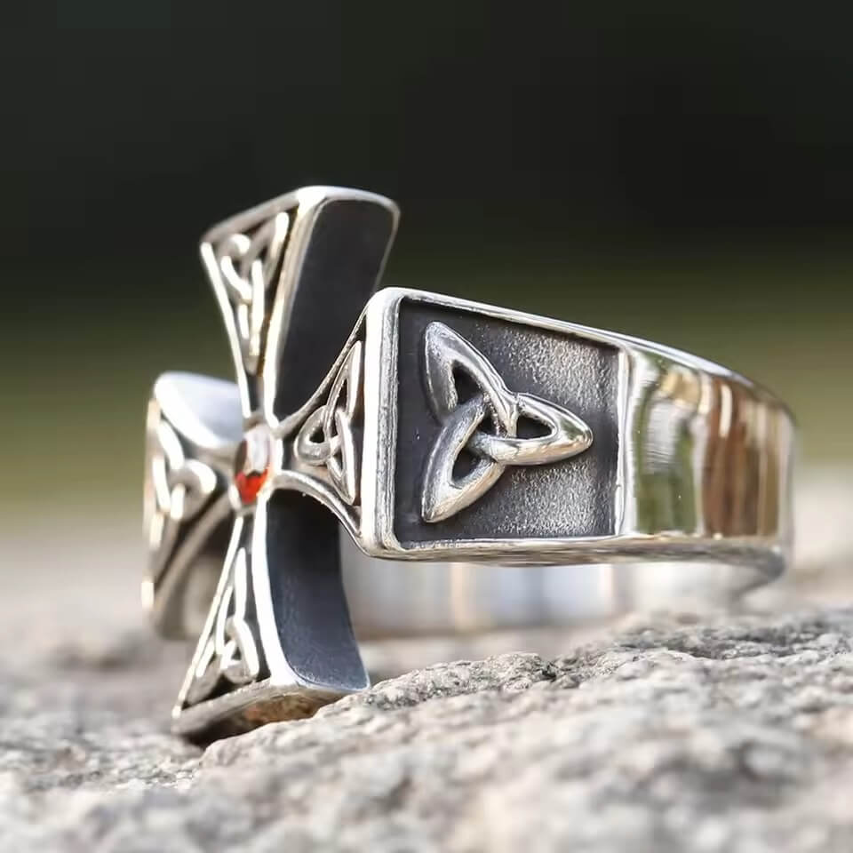 Celtic Trinity Cross Ring with Stone - Image 5