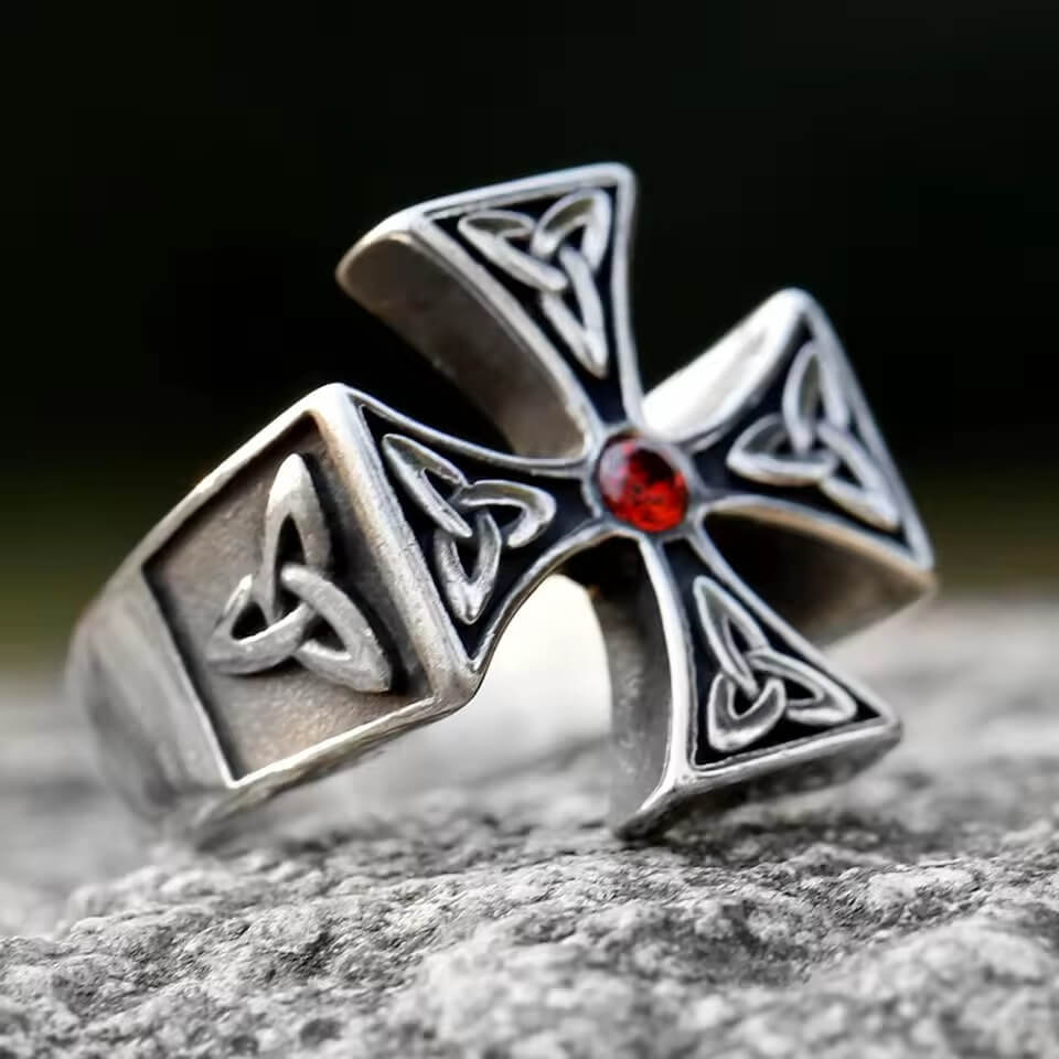 Celtic Trinity Cross Ring with Stone - Image 6