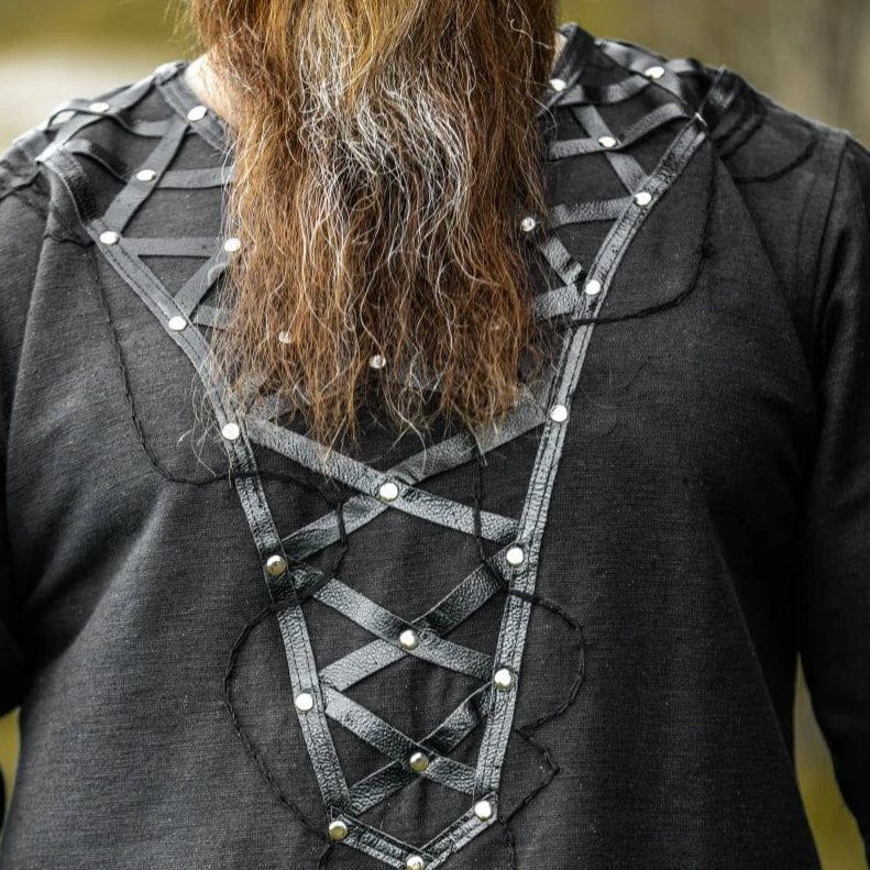 LIMITED EDITION Viking Tunic - Black with Leather Trim & Rivets - Image 8