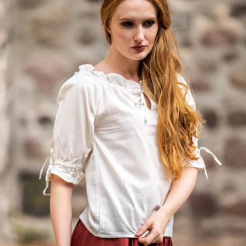 White Off-Shoulder Peasant Blouse | Lace Detailing - Image 2