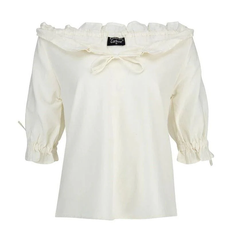 White Off-Shoulder Peasant Blouse | Lace Detailing - Image 5
