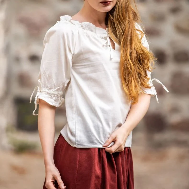 White Off-Shoulder Peasant Blouse | Lace Detailing - Image 6