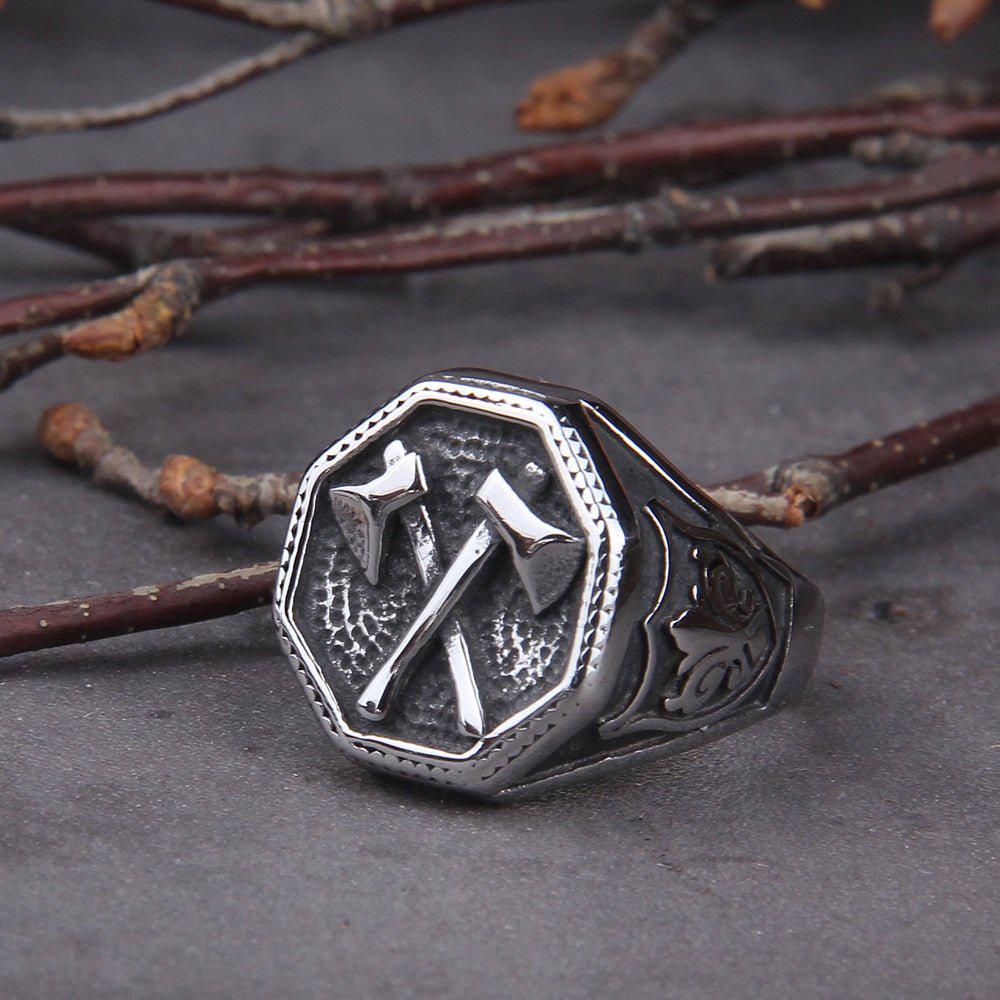 Cross Double Battle Axe Viking Ring - Image 2