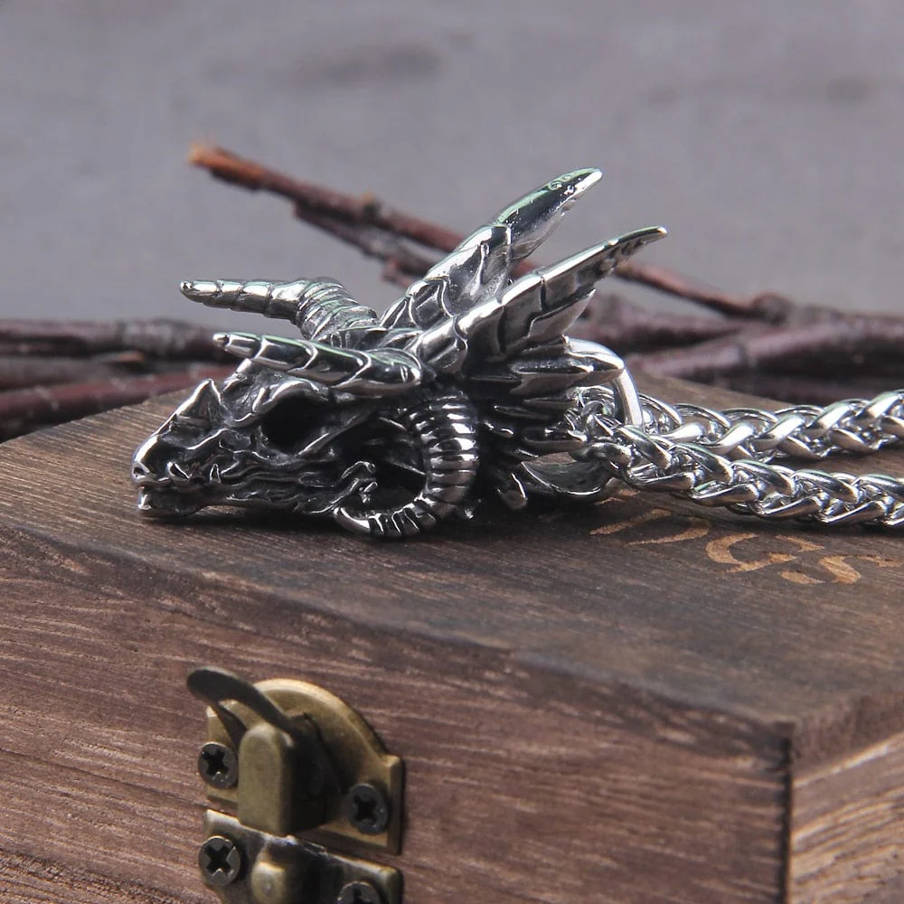 Dragon Skull Steel Pendant Necklace - Nidhogg Corpse Eater - Image 4