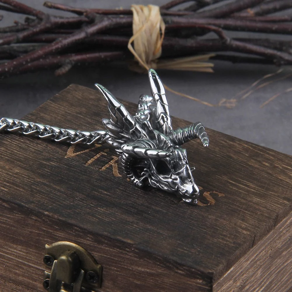 Dragon Skull Steel Pendant Necklace - Nidhogg Corpse Eater - Image 5