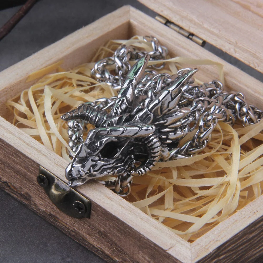 Dragon Skull Steel Pendant Necklace - Nidhogg Corpse Eater - Image 6