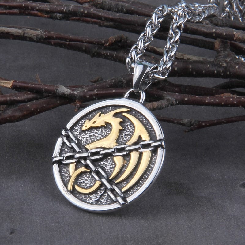 Norse Chained Dragon Talisman Pendant Necklace - Image 3