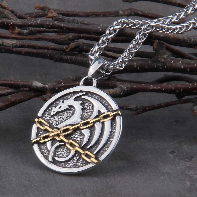 Norse Chained Dragon Talisman Pendant Necklace - Image 4