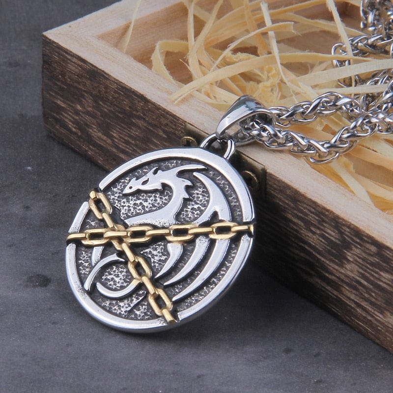 Norse Chained Dragon Talisman Pendant Necklace - Image 5