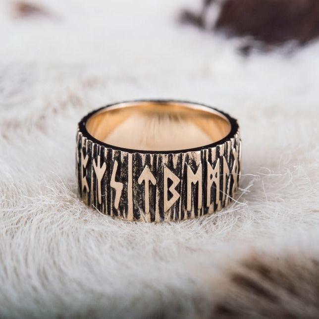 Elder Futhark Runes Ring Bronze Viking Ring - Image 4