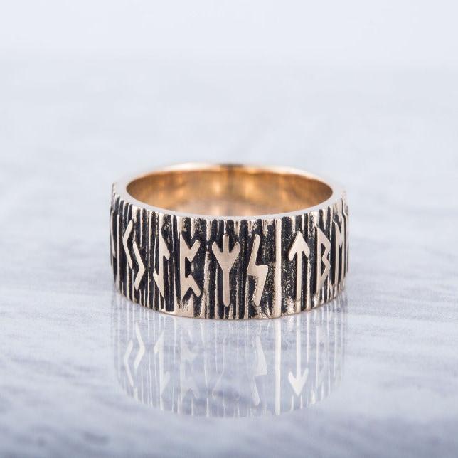 Elder Futhark Runes Ring Bronze Viking Ring - Image 6