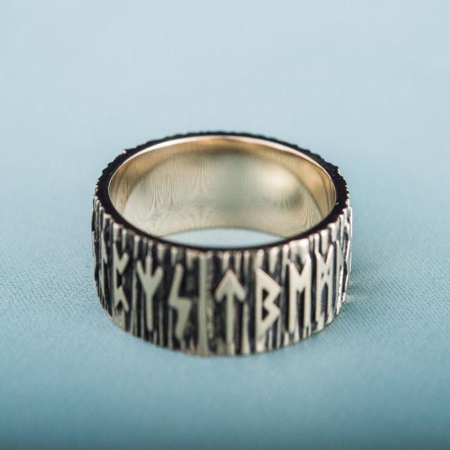 Elder Futhark Runes Ring Bronze Viking Ring - Image 7
