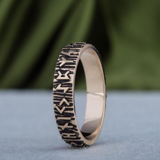 Elder Futhark Runes Ring Bronze Viking Ring - Image 8