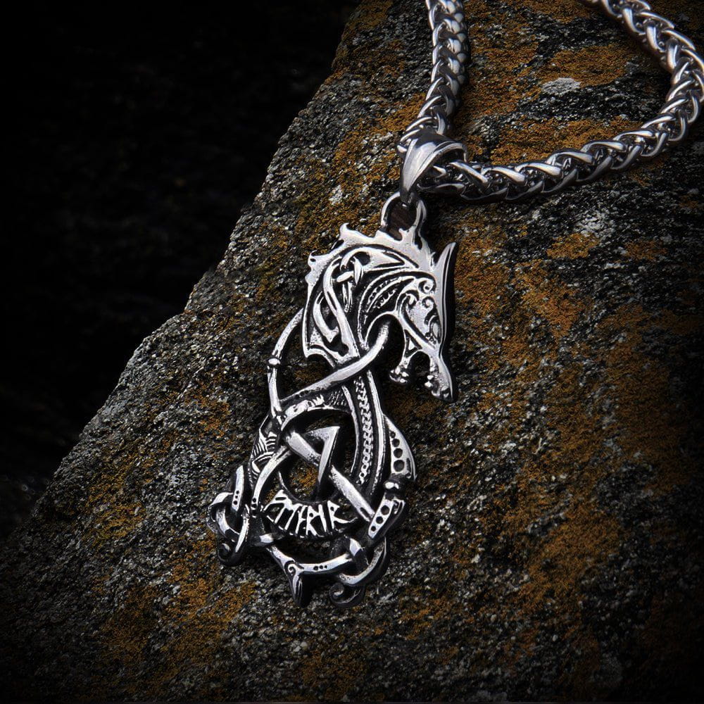 Fenrir Knotwork Viking Necklace & Medallion Talisman | Steel Norse Jewelry