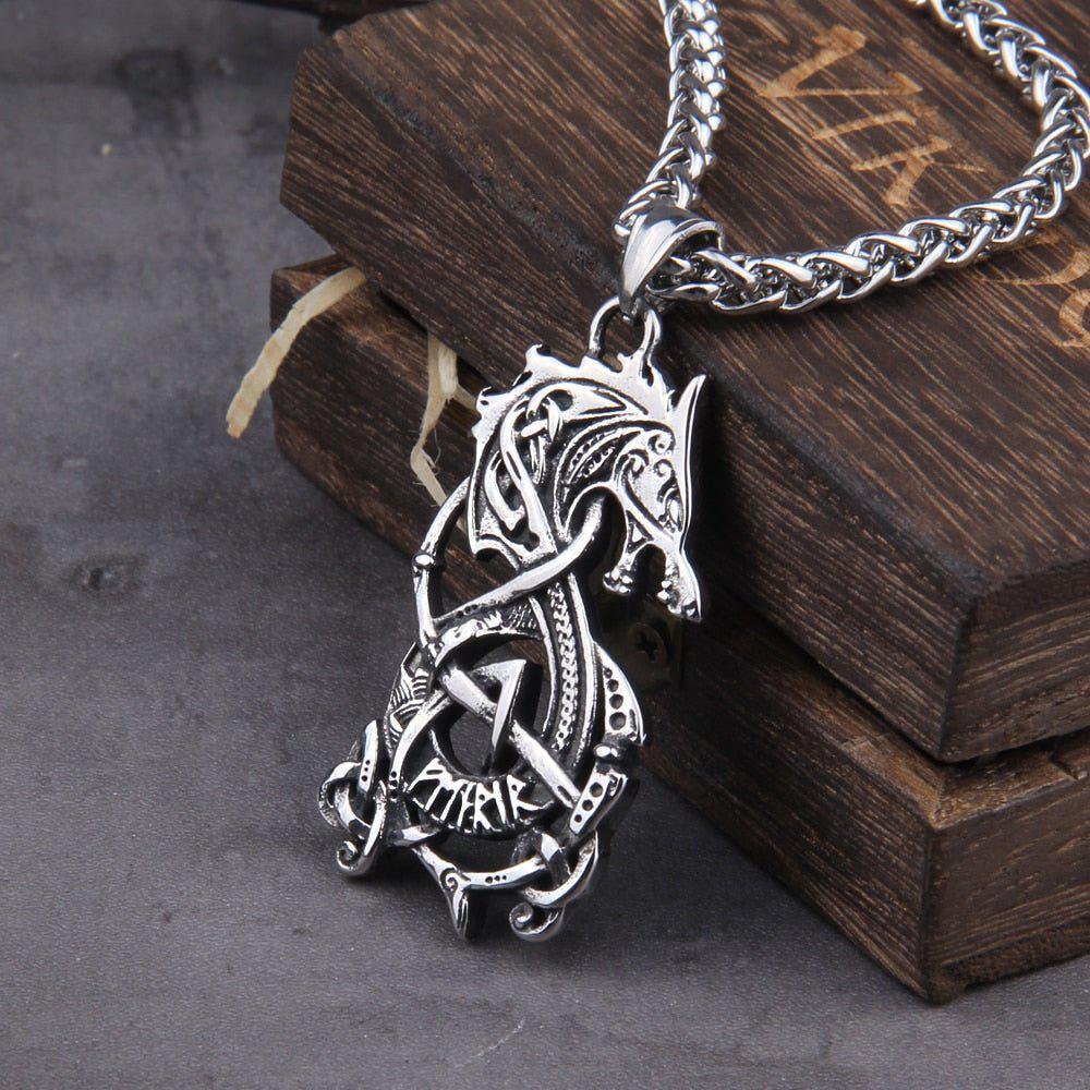 Fenrir Knotwork Viking Necklace & Medallion Talisman | Steel Norse Jewelry - Image 2